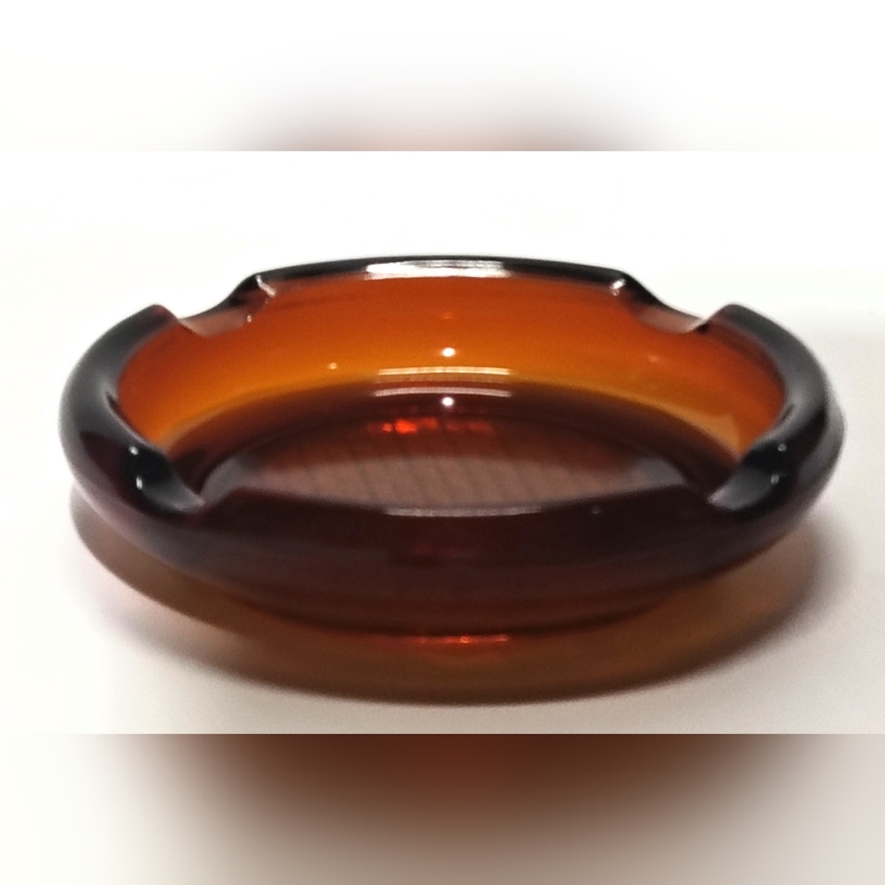 Large Amber Glass Vintage Ashtray